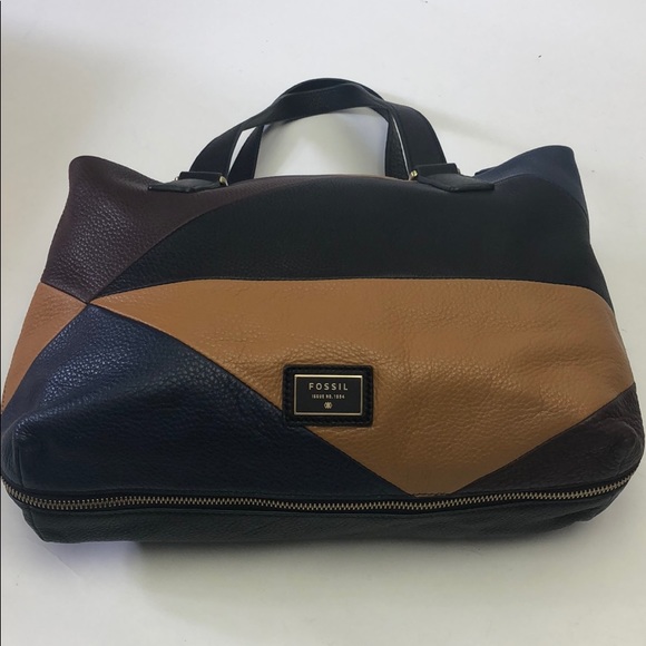 Fossil Brown Patchwork Satchel New shoulder Bag - Picture 3 of 8